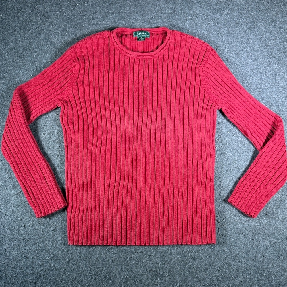 Lauren Ralph Lauren Red Ribbed Knit Cotton Crew Neck Sweater XL 12864